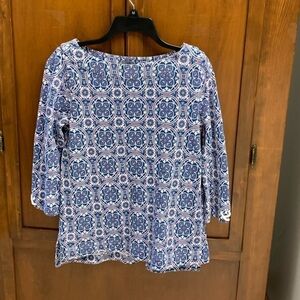 T by Talbots boat neck tunic top SM 17 in pit L-24in 3/4 sleeve coastal chic